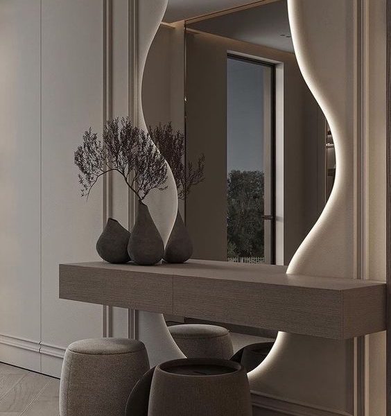 specchio di design organico retroilluminato a led