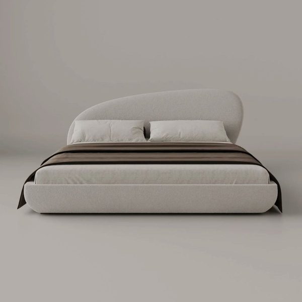 letto imbottito minimal con testiera curva – tessuto grigio chiaro