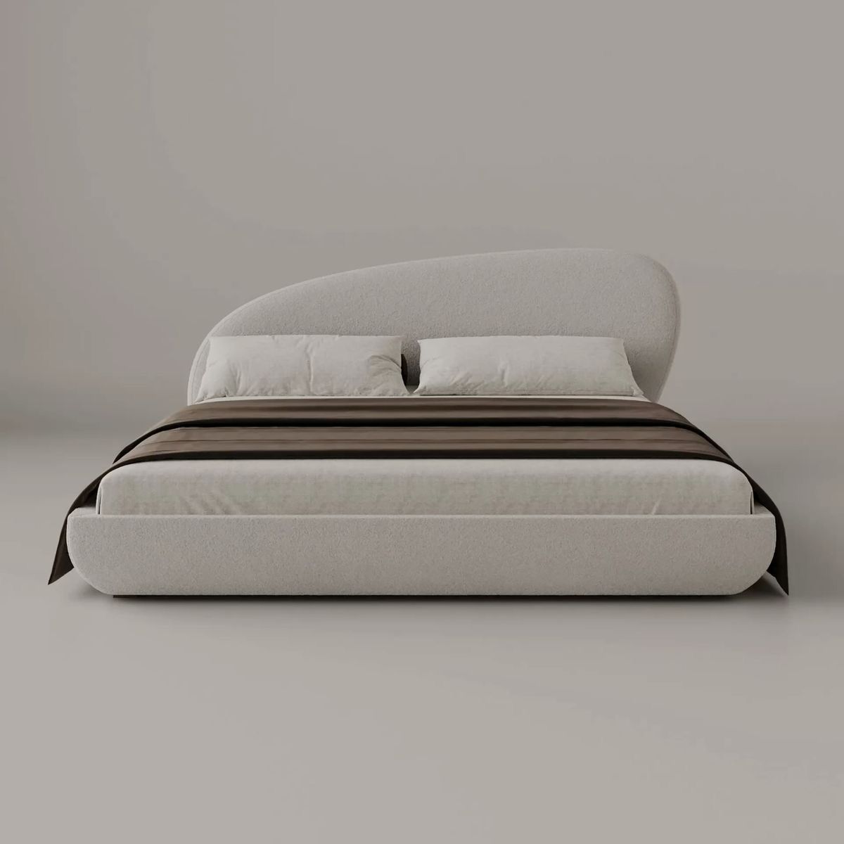 letto imbottito minimal con testiera curva – tessuto grigio chiaro
