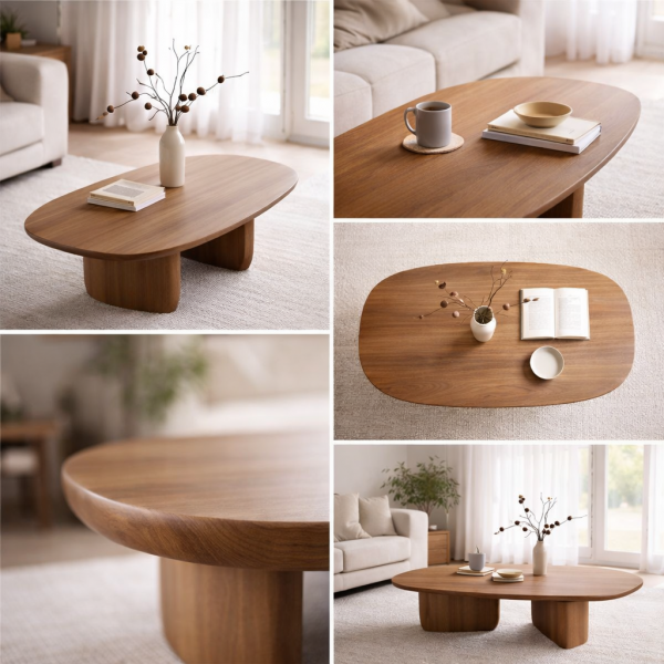 tavolo da pranzo ovale in legno con doppia base scultorea – 146 cm