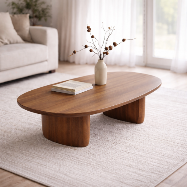 tavolo da pranzo ovale in legno con doppia base scultorea – 146 cm